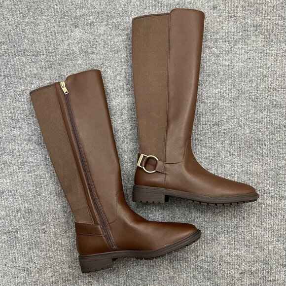 Coach Women’s Boots C5767 Brown Leather Harness Riding Tall Side Zip Size 5 NWOB - Picture 1 of 7